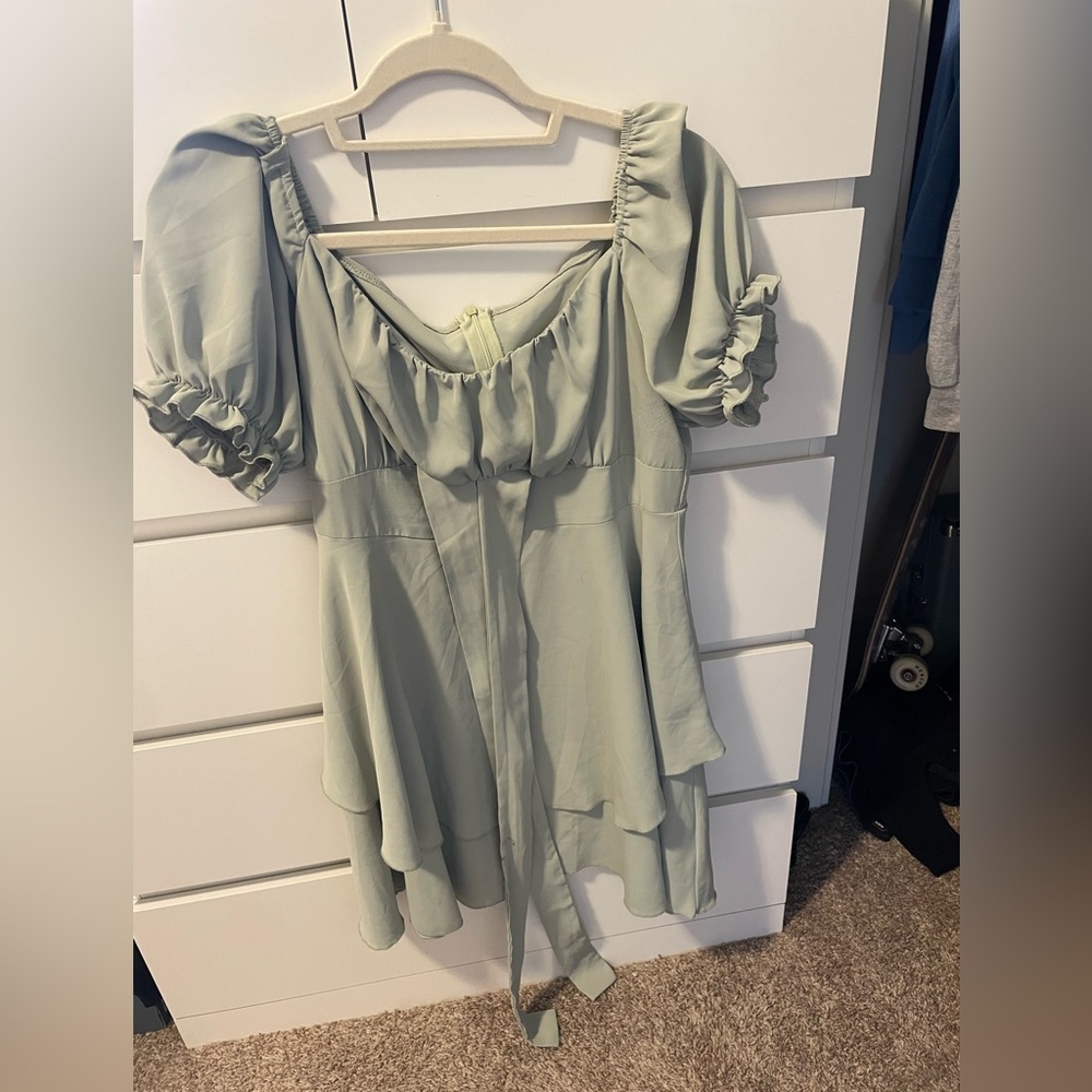 Green Beach Dress with Tie Back, and sinched front